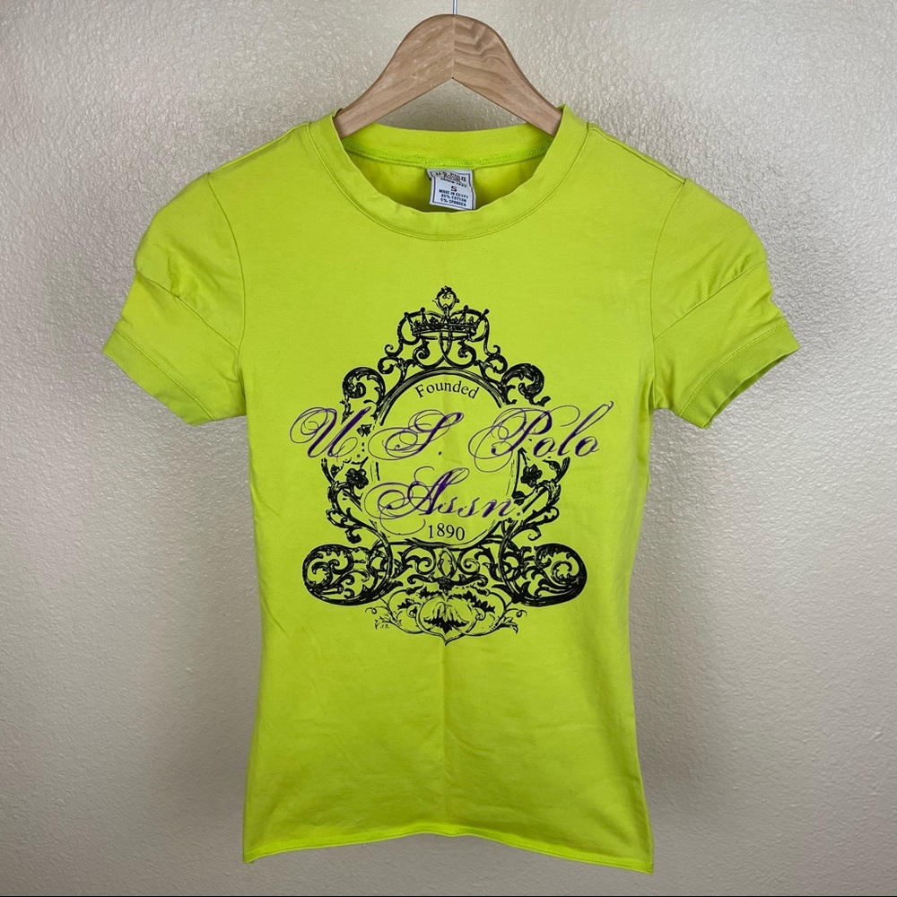 U.S. Polo Assn. | Vintage Lime Green Graphic Fitted Short Sleeve Top